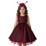 Vestido Infantil Curto Preto Fantasia Joaninha Tiara Temática 