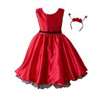 Vestido Infantil Curto Fantasia Joaninha Tiara Temática