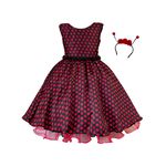 Vestido Infantil Curto Preto Fantasia Joaninha Tiara Temática 