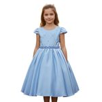 Vestido Juvenil Menina Azul Bebe Festa Casamento Cinto pérola Saia Lisa 