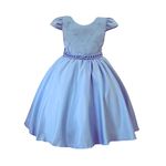 Vestido Juvenil Menina Azul Bebe Festa Casamento Cinto pérola Saia Lisa 
