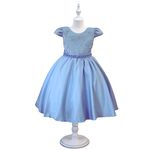 Vestido Juvenil Menina Azul Bebe Festa Casamento Cinto pérola Saia Lisa 