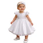 Kit Vestido De Batizado Branco Aniversário Faixa E Calcinha