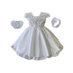 Kit Vestido De Batizado Branco Aniversário Faixa E Calcinha