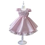 Kit Vestido De Batizado Rosa Aniversário Faixa E Calcinha 