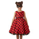 Vestido Infantil Curto Fantasia Ladybug Máscara Temática