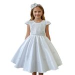 Vestido Infantil Rendado Curto Flores Na Saia + Tiara Flor