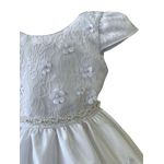 Vestido Infantil Rendado Curto Flores Na Saia + Tiara Flor