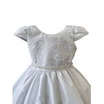 Vestido Infantil Rendado Curto Flores Na Saia + Tiara Flor