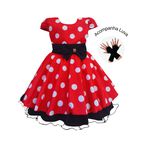 Vestido Infantil Minnie Luxo Com Presilha De Cabelo E Luva