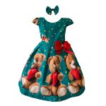 Vestido Juvenil Infantil Verde de Urso Menina Estampa Natal
