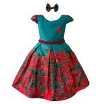 Vestido Juvenil Infantil Vermelho Menina Estampa Natal Urso E Flores