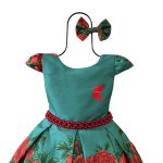 Vestido Juvenil Infantil Vermelho Menina Estampa Natal Urso E Flores
