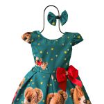 Vestido Juvenil Infantil Verde de Urso Menina Estampa Natal