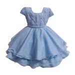 Vestido Infantil Princesa Azul Bebe Pérola Festa Luxo Saia De Brilho 