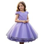 Vestido Infantil Princesa Lilás Pérola Festa Luxo Saia De Brilho 