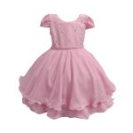 Vestido Infantil Princesa Rosa Pérola Festa Luxo Saia De Brilho 