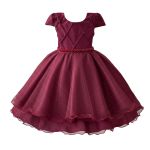 Vestido Infantil Princesa Bordô Pérola Festa Luxo Saia De Brilho 