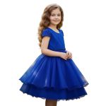 Vestido Infantil Princesa Azul Pérola Festa Luxo Saia De Brilho 