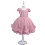 Vestido Infantil Princesa Rosa Pérola Festa Luxo Saia De Brilho 
