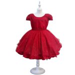Vestido Infantil Princesa Vermelho Pérola Festa Luxo Saia De Brilho 