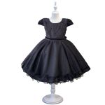 Vestido Infantil Princesa Preto Pérola Festa Luxo Saia De Brilho 