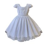 Vestido Infantil Princesa Branco Pérola Festa Luxo Saia De Brilho 