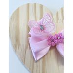 Presilha Laço Infantil Rosa Jardim Encantado Borboletas