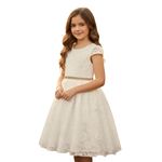 Vestido De Festa Infantil Juvenil Champanhe Renda Com Cinto De Strass 