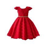 Vestido De Festa Infantil Juvenil Vermelho Renda Com Cinto De Strass 