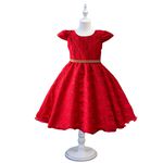 Vestido De Festa Infantil Juvenil Vermelho Renda Com Cinto De Strass 