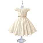 Vestido De Festa Infantil Juvenil Champanhe Renda Com Cinto De Strass 