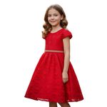 Vestido De Festa Infantil Juvenil Vermelho Renda Com Cinto De Strass 