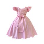 Vestido Infantil Rosa Formatura Festas Manga Com Babado 