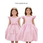 Vestido Infantil Rosa Formatura Festas Manga Com Babado 