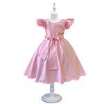 Vestido Infantil Rosa Formatura Festas Manga Com Babado 