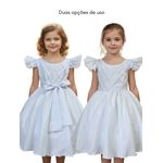 Vestido Infantil Branco Formatura Festas Manga Com Babado 