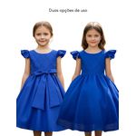 Vestido Infantil Azul Formatura Festas Manga Com Babado
