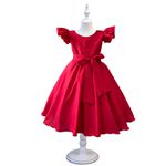 Vestido Infantil Vermelho Formatura Festas Manga Com Babado 