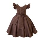Vestido Infantil Marrom Formatura Festas Manga Com Babado