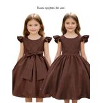 Vestido Infantil Marrom Formatura Festas Manga Com Babado
