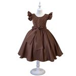 Vestido Infantil Marrom Formatura Festas Manga Com Babado
