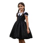 Vestido Juvenil Menina Wandinha Halloween Fantasia Preto