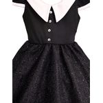 Vestido Juvenil Menina Wandinha Halloween Fantasia Preto