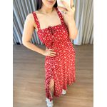 VESTIDO MIDI VISCOLINHO FENDA ESTAMPADO VERMELHO