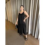 VESTIDO MIDI VISCOSE ALÇA FINA BARRADO BARRA PRETO