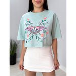 TEE CROPPED ALGODÃO BORBOLETA VERDE MENTA