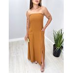 VESTIDO LONGO SEM ALÇA BOLSOS LISTRADO TERRACOTA