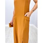 VESTIDO LONGO SEM ALÇA BOLSOS LISTRADO TERRACOTA