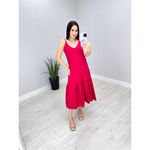 VESTIDO MIDI LINHO BABADO BARRA VERMELHO